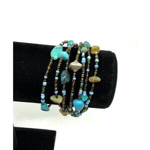 Turquoise Beaded Wrap Bracelet - Boho Multi-Strand